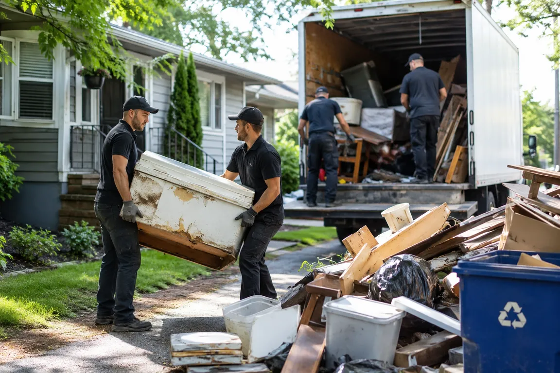 Junk removal crew cleaning a residential property in Abbotsford