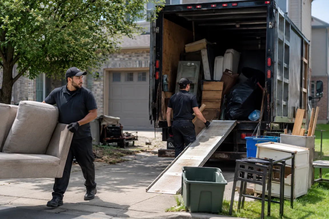 Junk removal crew cleaning a residential property in Barrie