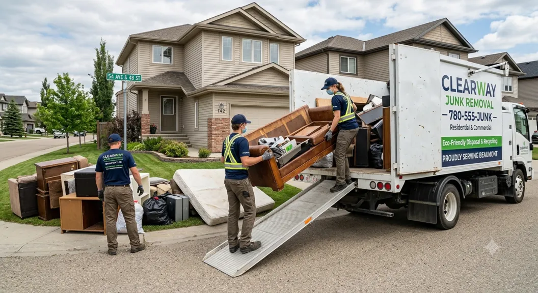 Junk removal crew cleaning a residential property in Beaumont