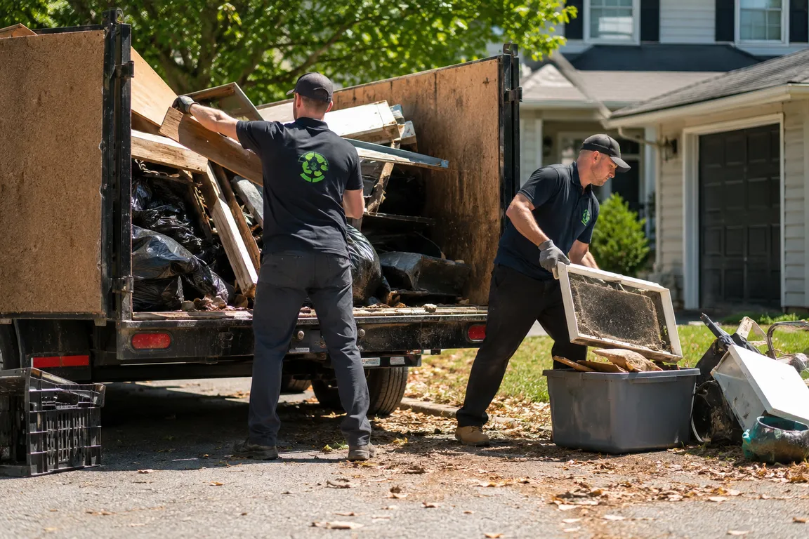 Junk removal crew cleaning a residential property in Bedford