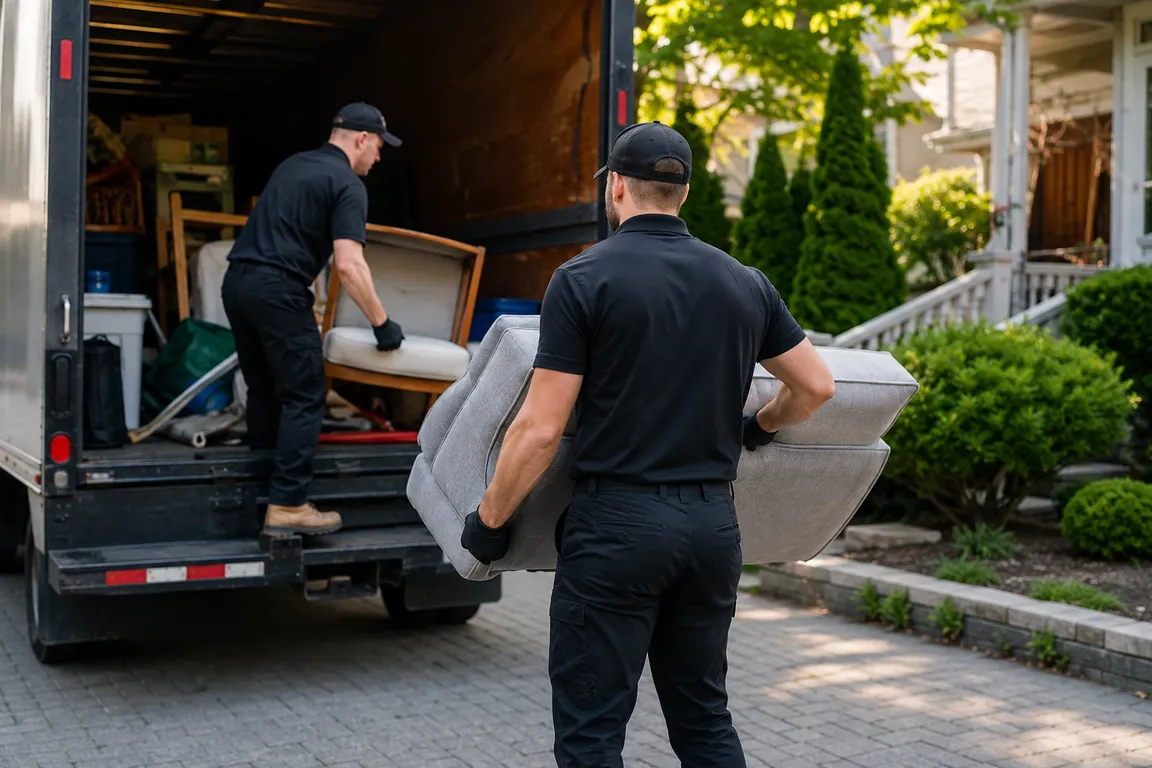 Junk removal crew cleaning a residential property in Brampton