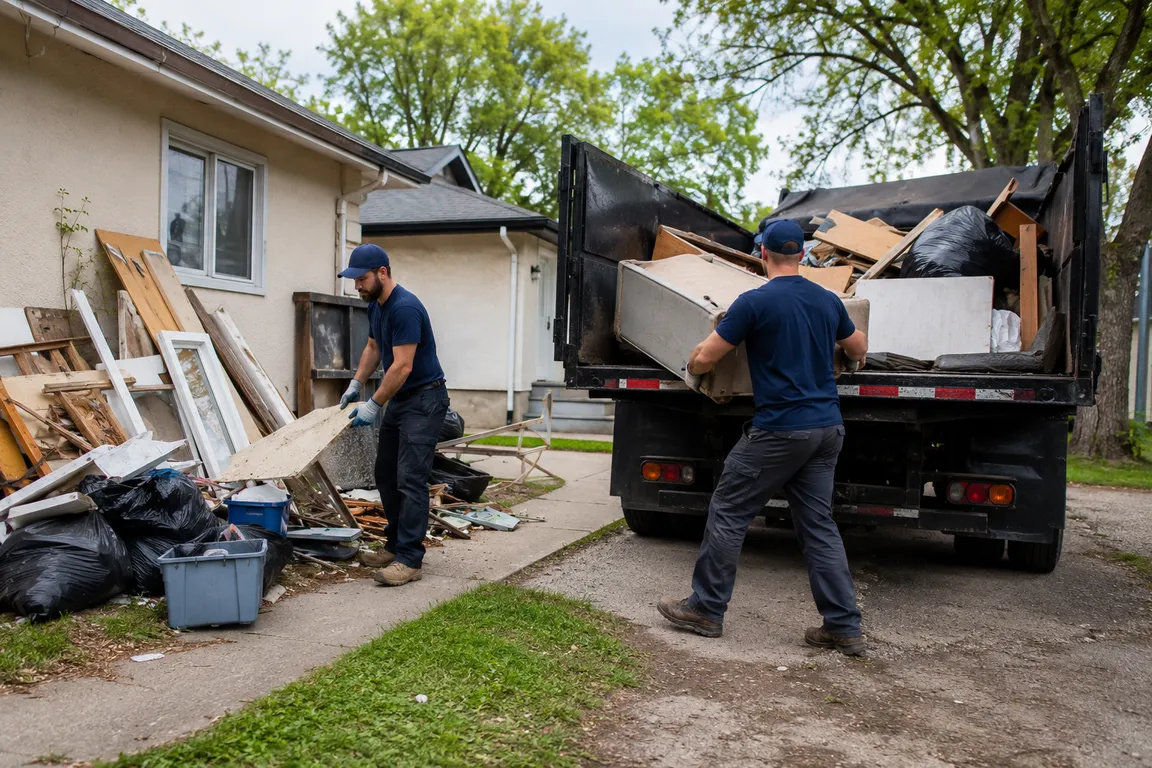 Junk removal crew cleaning a residential property in Brandon