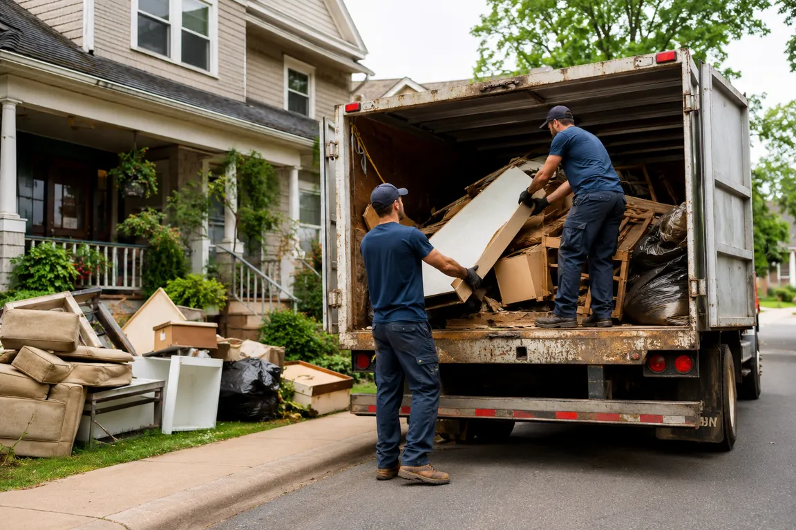 Junk removal crew cleaning a residential property in Charlottetown