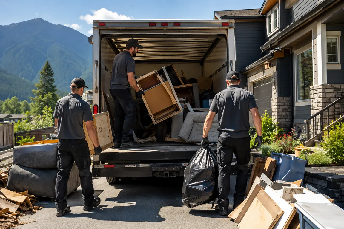 Junk removal crew cleaning a residential property in Chilliwack