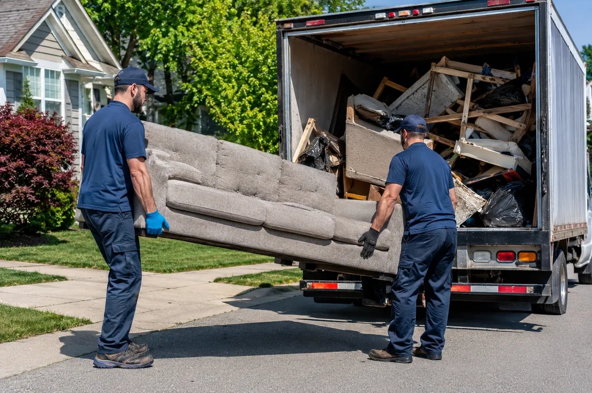 Junk removal crew cleaning a residential property in Coquitlam