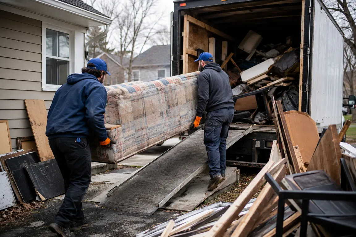 Junk removal crew cleaning a residential property in Dartmouth