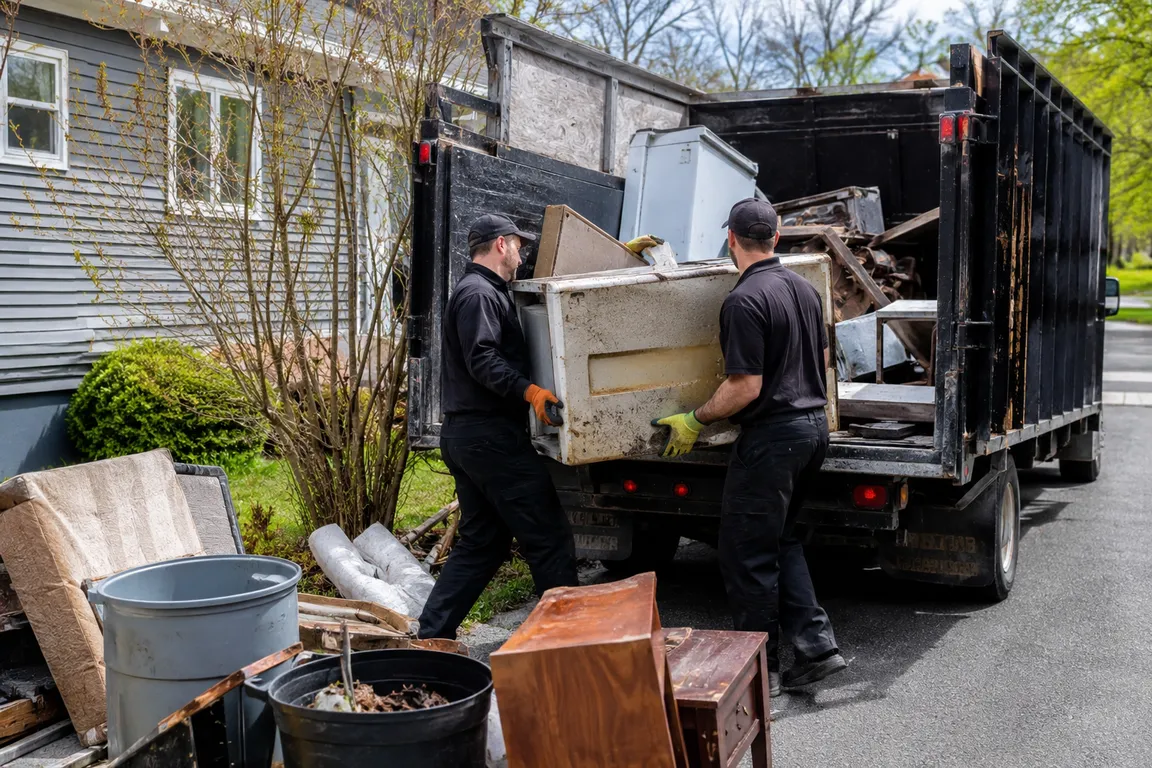 Junk removal crew cleaning a residential property in Dieppe