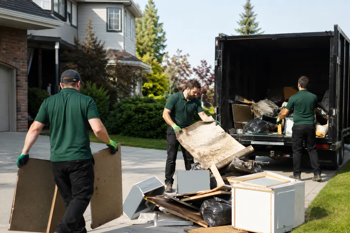 Junk removal crew cleaning a residential property in Edmonton