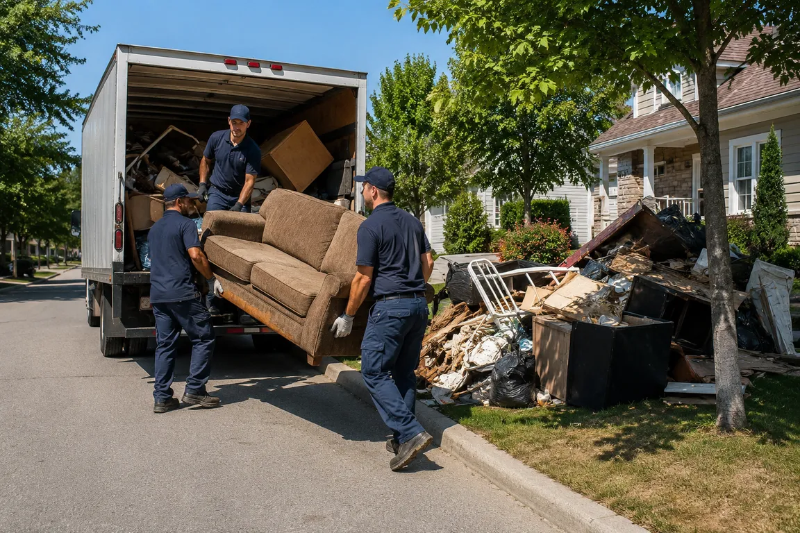 Junk removal crew cleaning a residential property in Gatineau