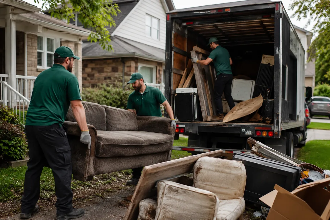 Junk removal crew cleaning a residential property in Guelph