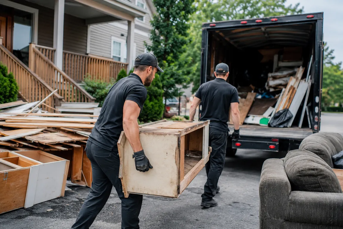 Junk removal crew cleaning a residential property in Halifax