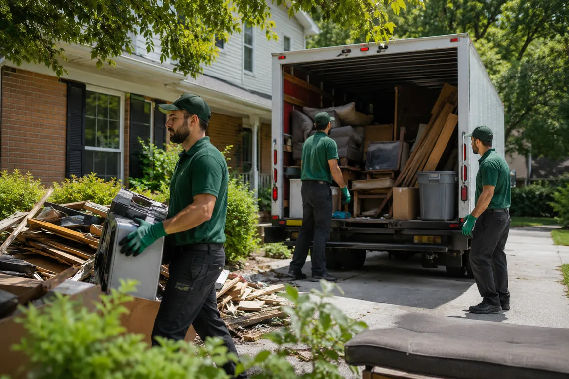 Junk removal crew cleaning a residential property in London