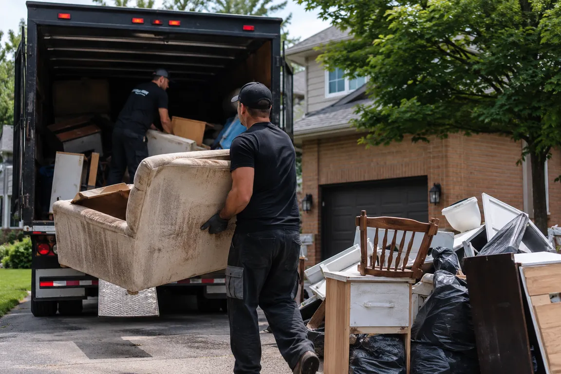 Junk removal crew cleaning a residential property in Markham