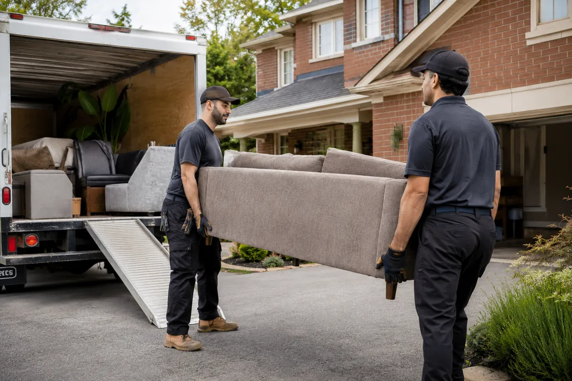 Junk removal crew cleaning a residential property in Mississauga