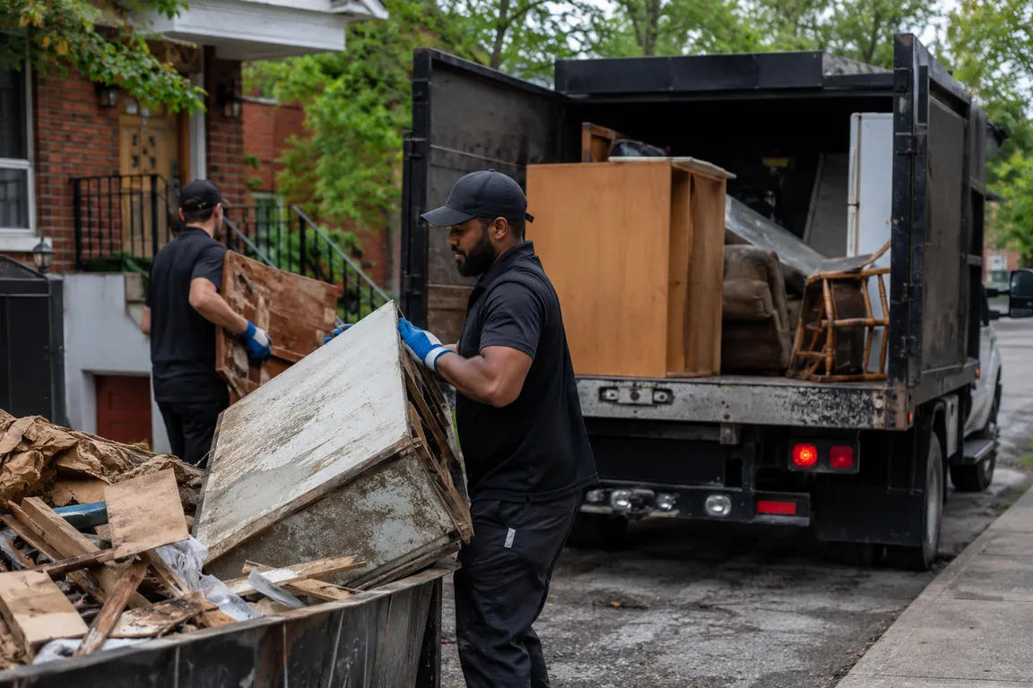 Junk removal crew cleaning a residential property in Moncton