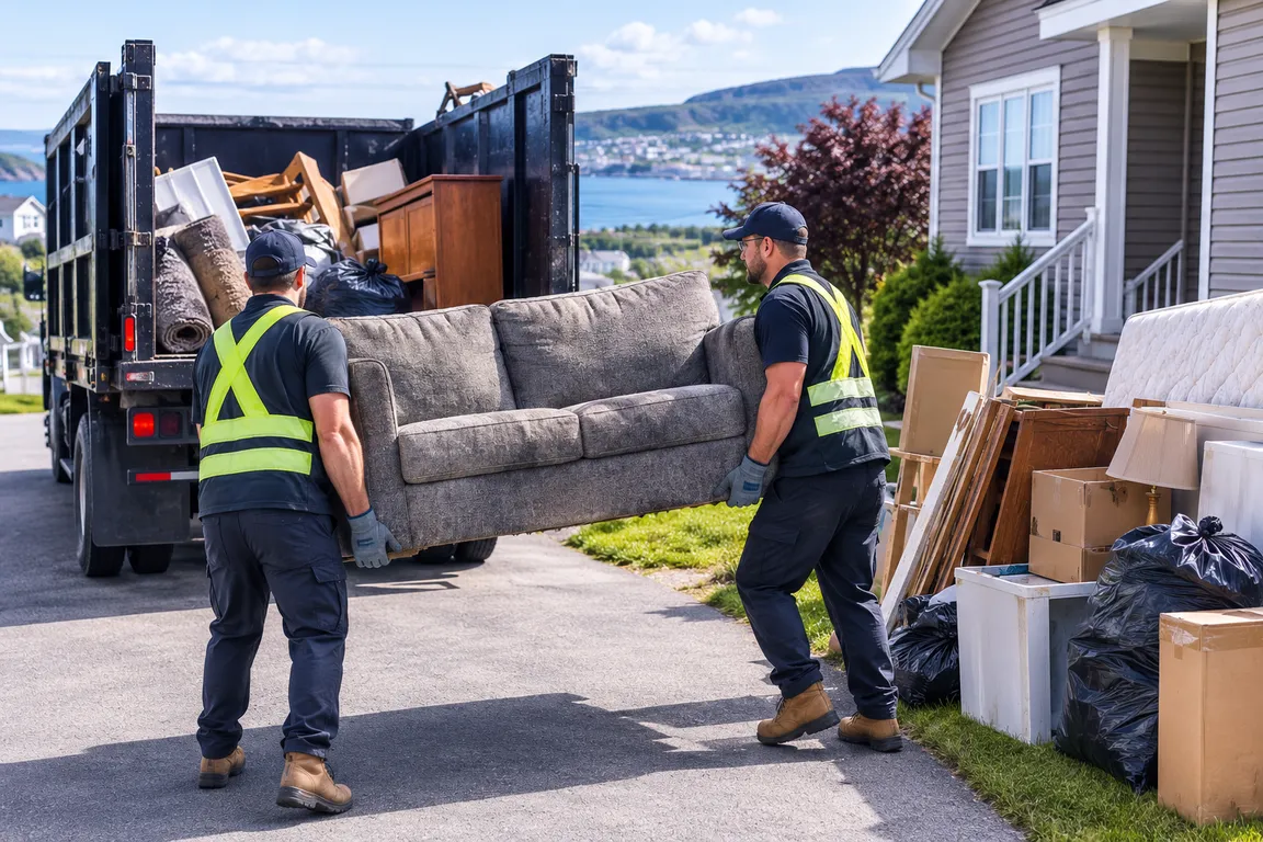 Junk removal crew cleaning a residential property in Mount Pearl