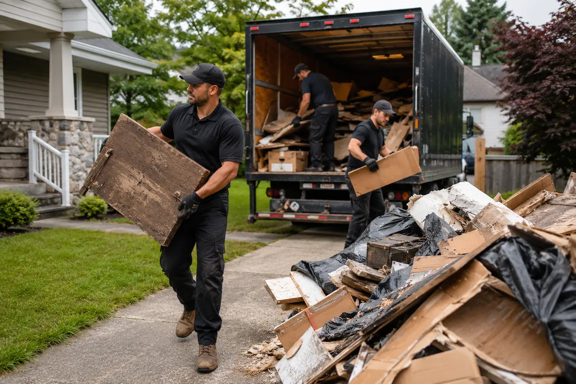Junk removal crew cleaning a residential property in Nanaimo