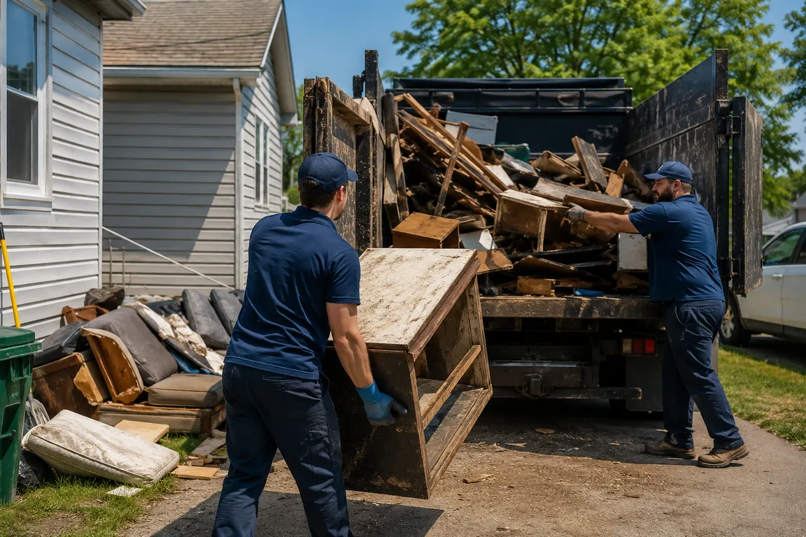 Junk removal crew cleaning a residential property in New Glasgow