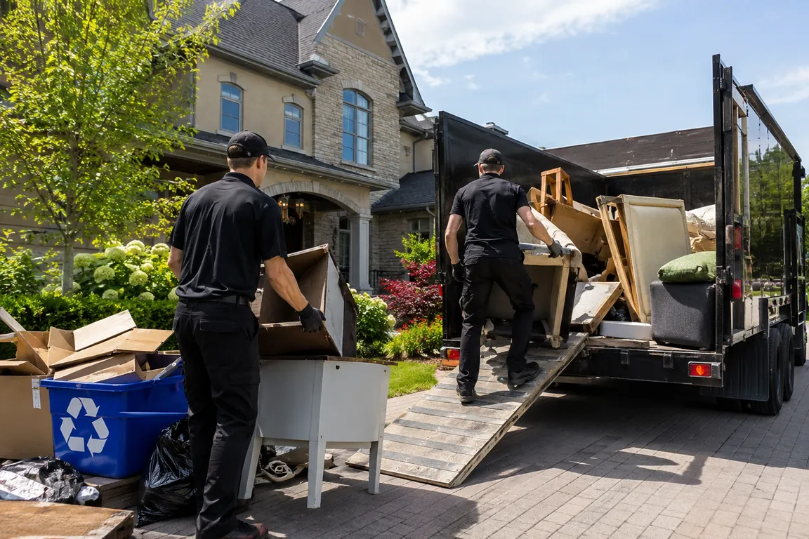 Junk removal crew cleaning a residential property in Oakville