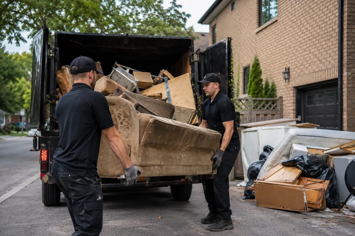 Junk removal crew cleaning a residential property in Ottawa