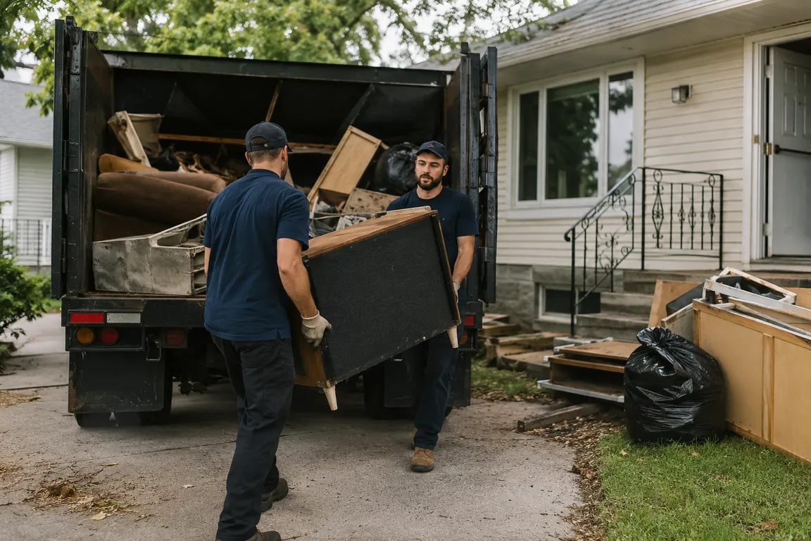 Junk removal crew cleaning a residential property in Prince Albert