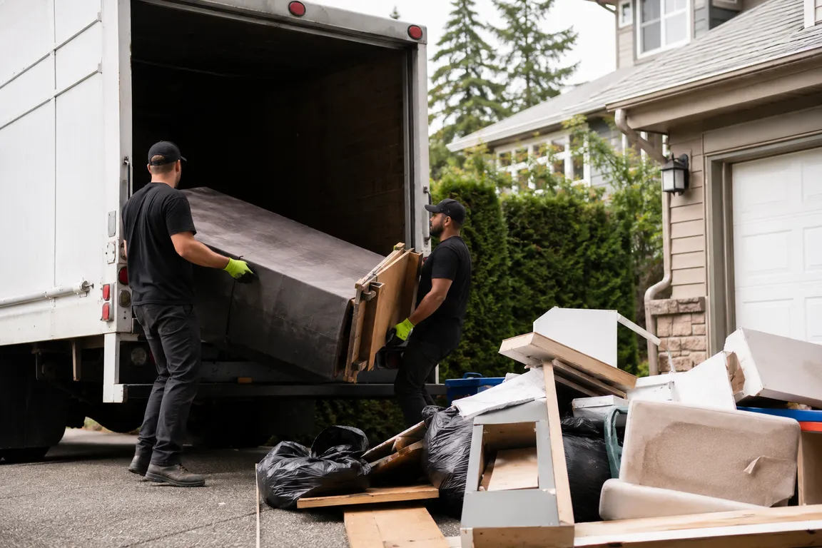 Junk removal crew cleaning a residential property in Richmond