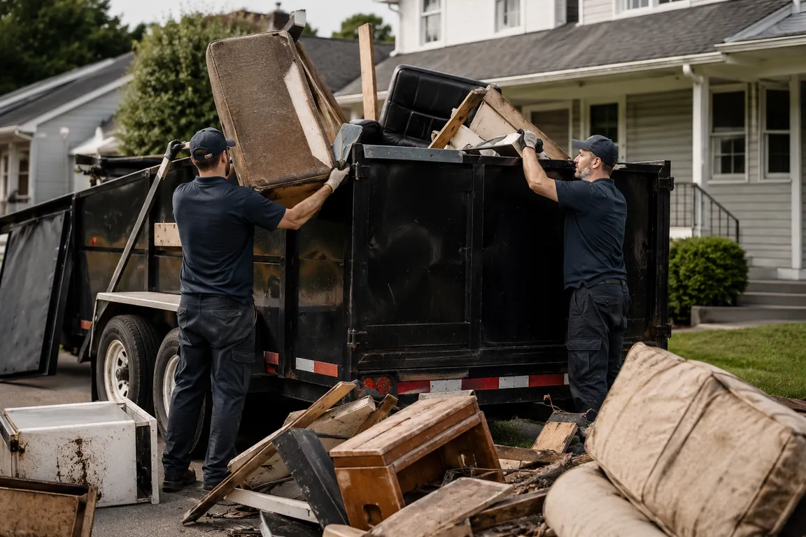 Junk removal crew cleaning a residential property in Saint John