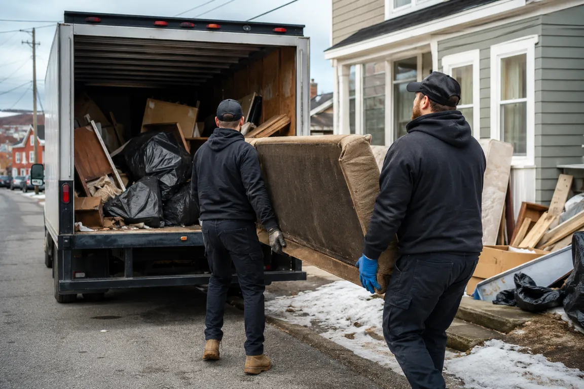 Junk removal crew cleaning a residential property in St. John’s