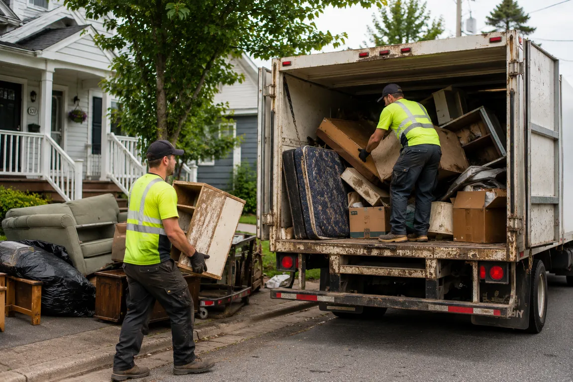 Junk removal crew cleaning a residential property in Summerside