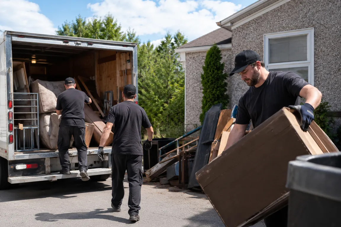 Junk removal crew cleaning a residential property in Thunder Bay