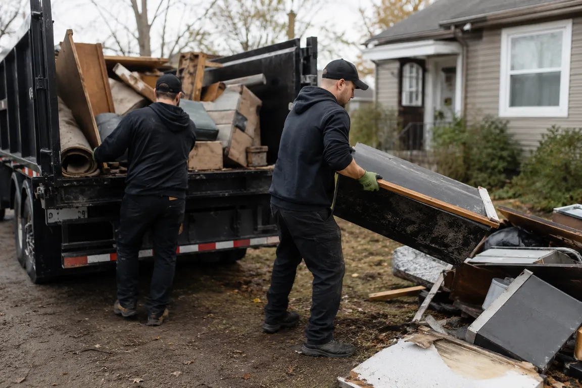 Junk removal crew cleaning a residential property in Truro