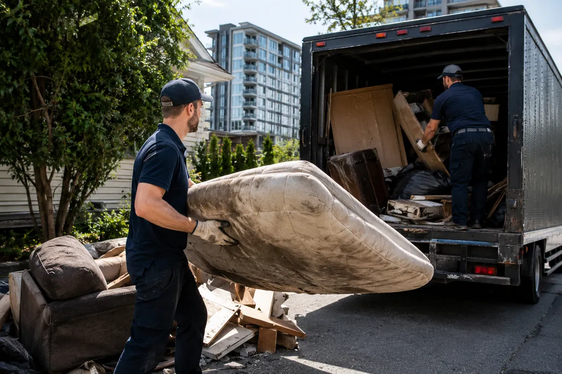 Junk removal crew cleaning a residential property in Vancouver