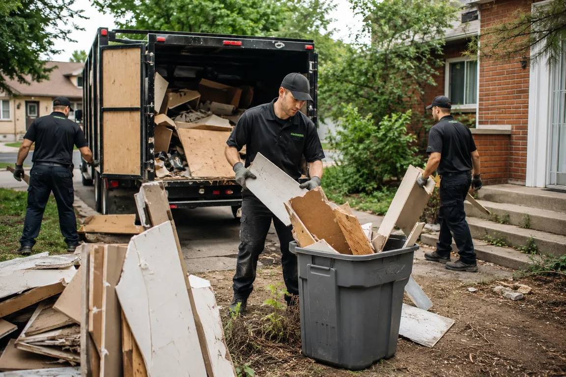 Junk removal crew cleaning a residential property in Waterloo