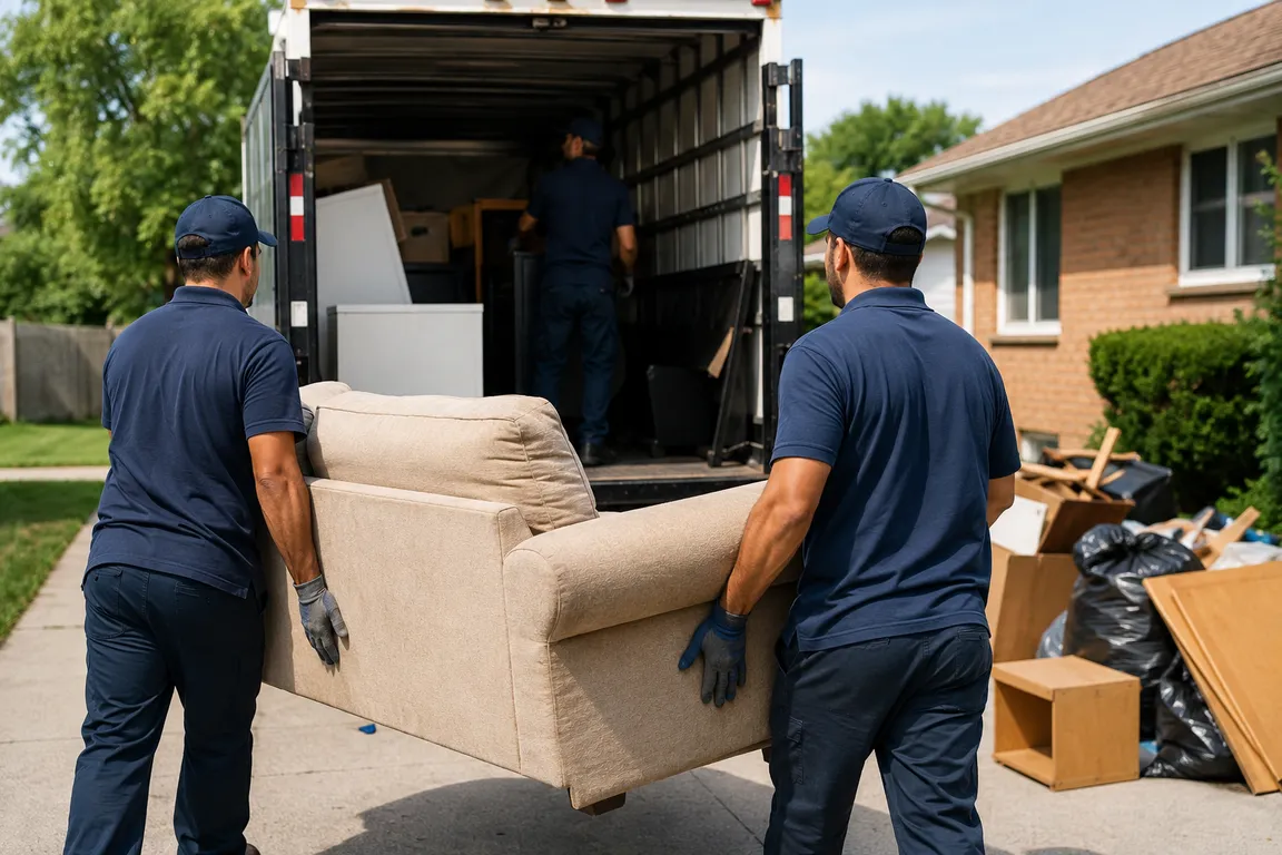 Junk removal crew cleaning a residential property in Windsor