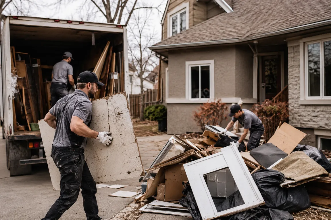 Junk removal crew cleaning a residential property in Winnipeg