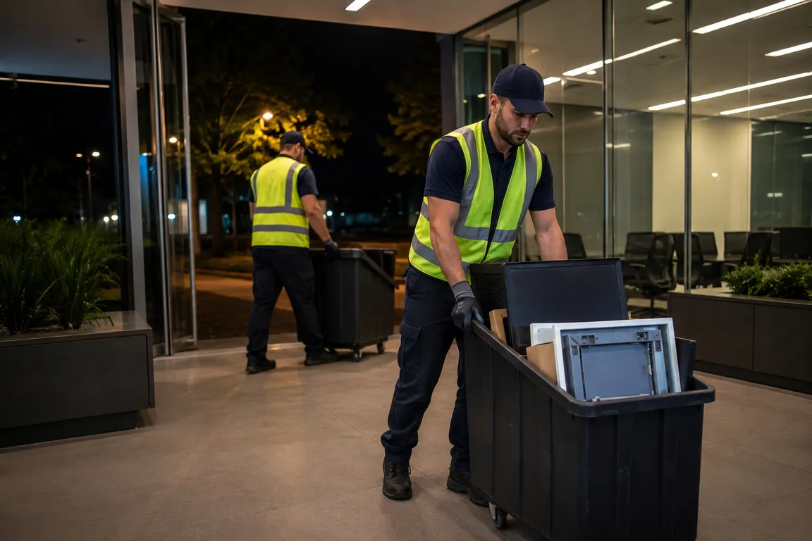 Crew performing commercial cleanup after business hours