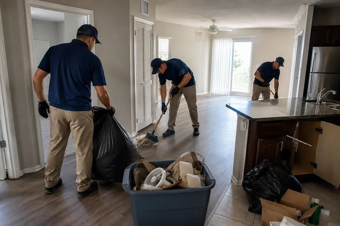 Apartment turnover cleanup crew preparing a vacant rental unit