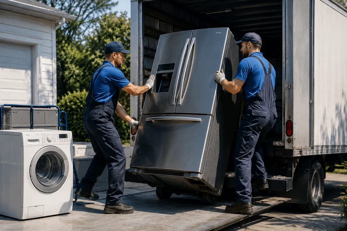 Crew removing old appliances for recycling and recovery