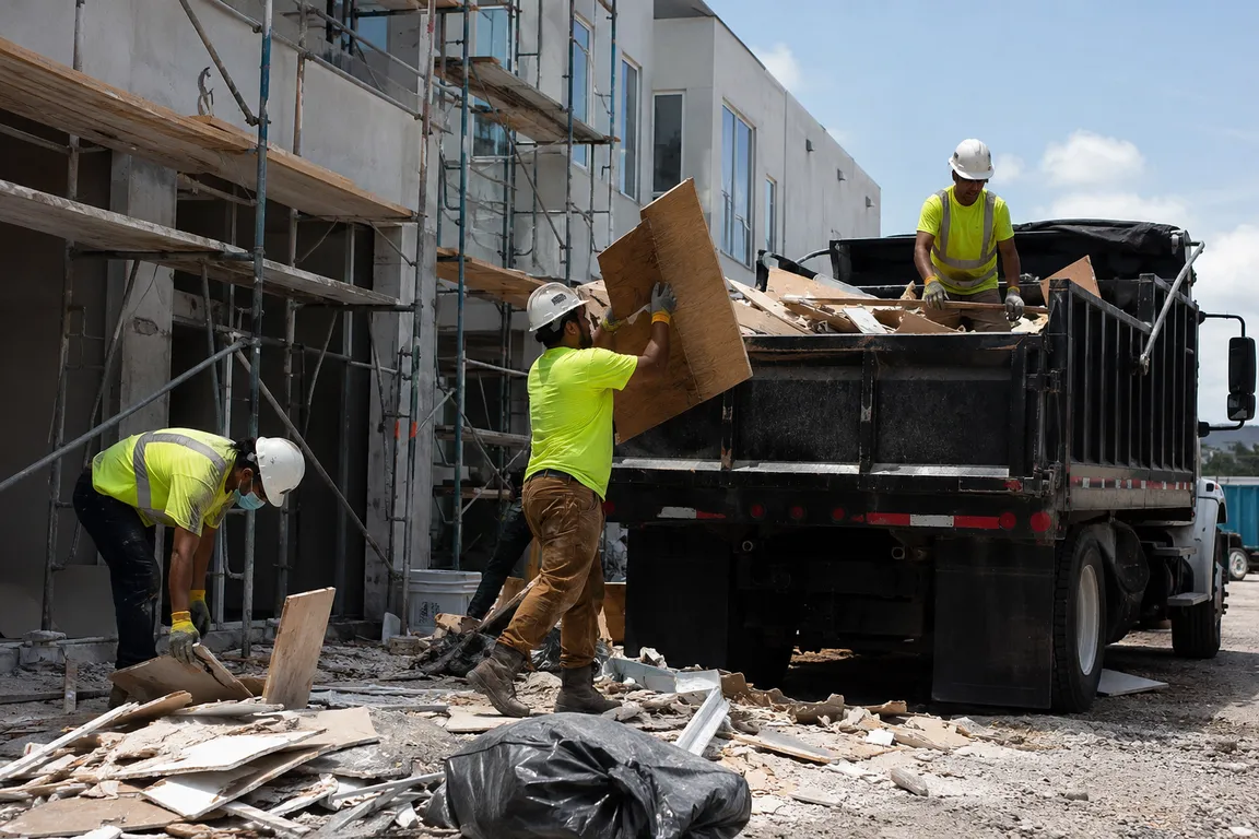 Crew hauling construction debris from an active worksite