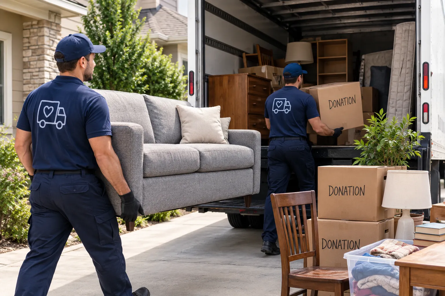 Donation drop-off team loading reusable furniture and items