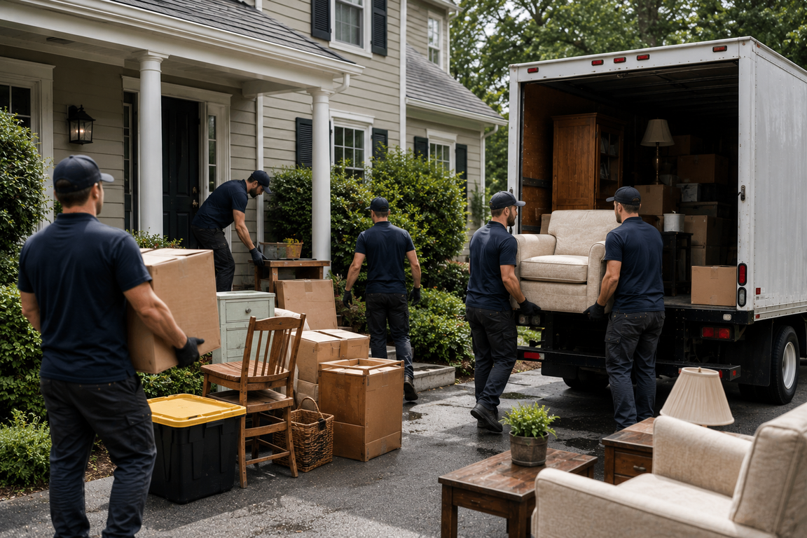 Downsizing cleanout team removing unwanted household items