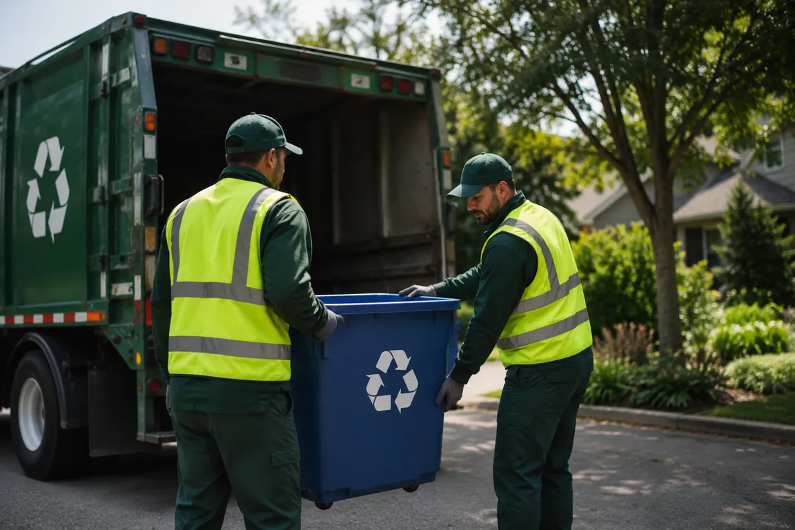 Crew sorting recyclable materials during a property cleanup