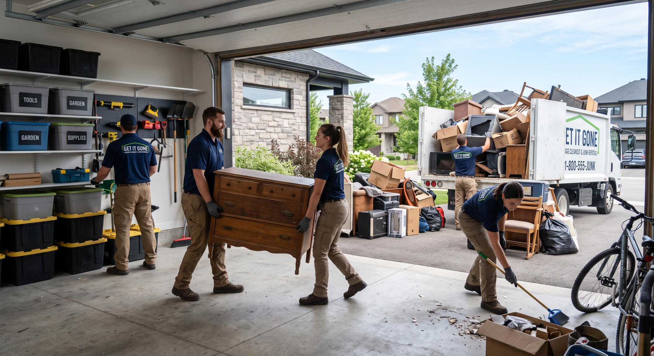 Garage cleanout team removing clutter and unwanted items