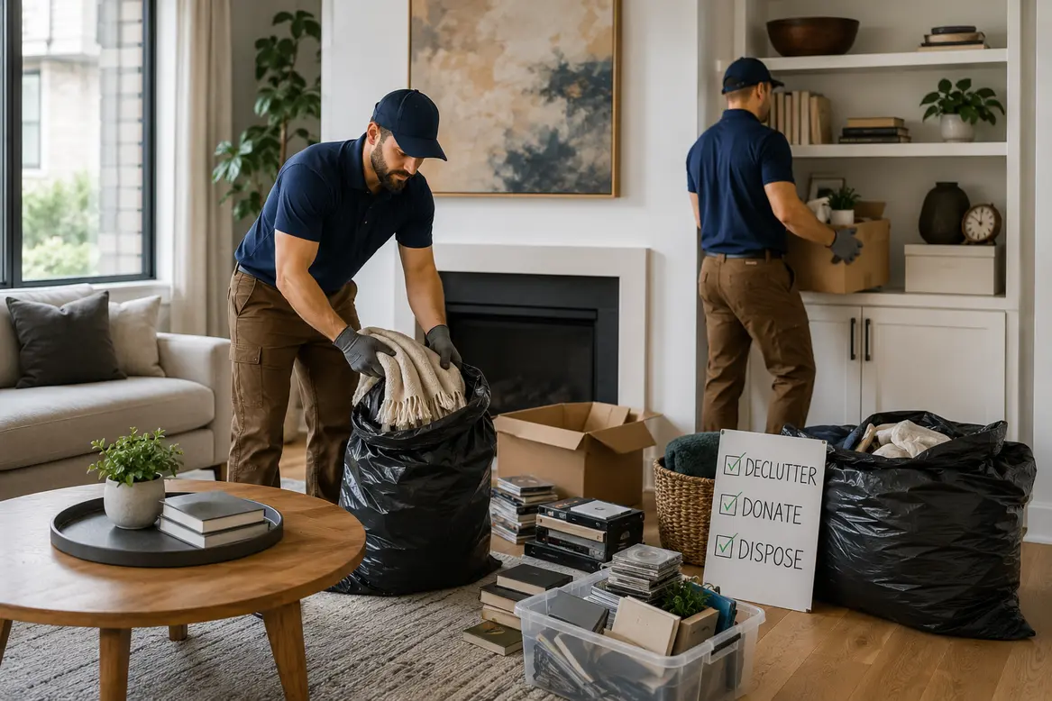 Clutter cleanup team removing unwanted household items