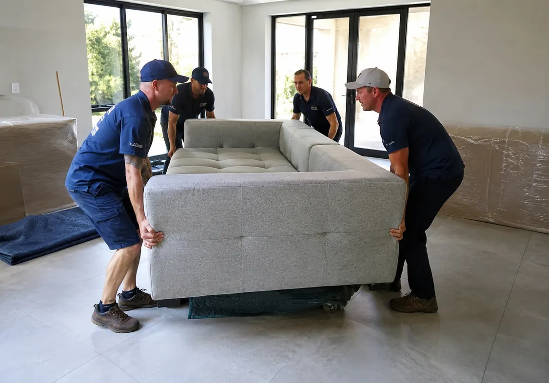 Heavy lifting crew moving large furniture safely