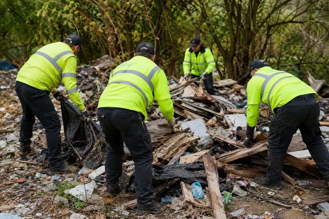 Crew removing illegally dumped waste from a property