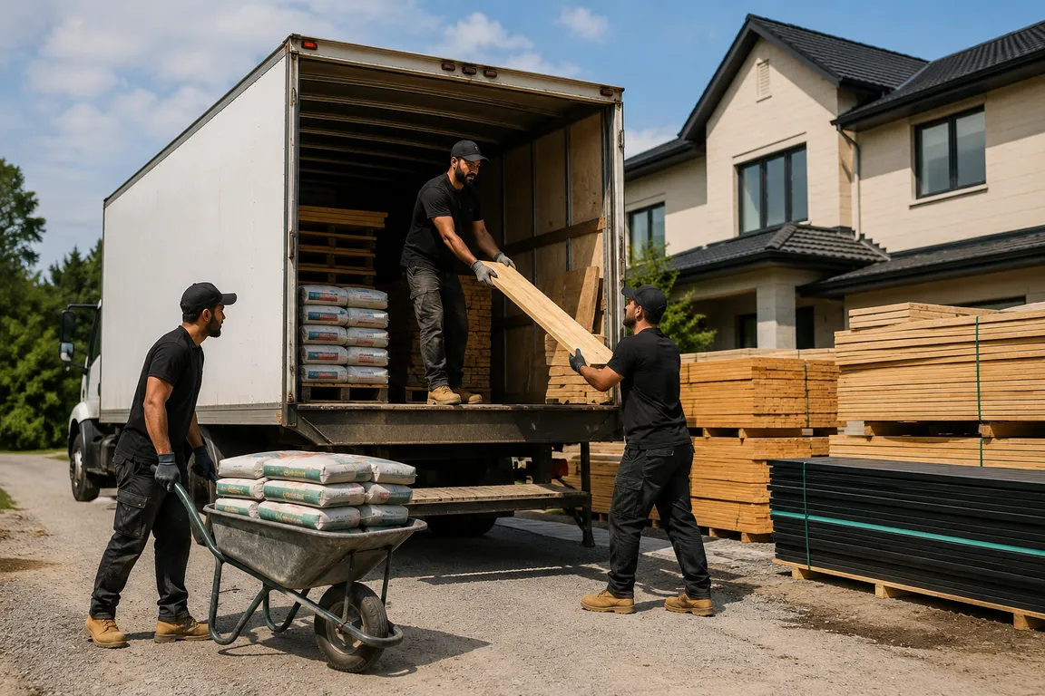 Crew transporting materials for a property improvement project