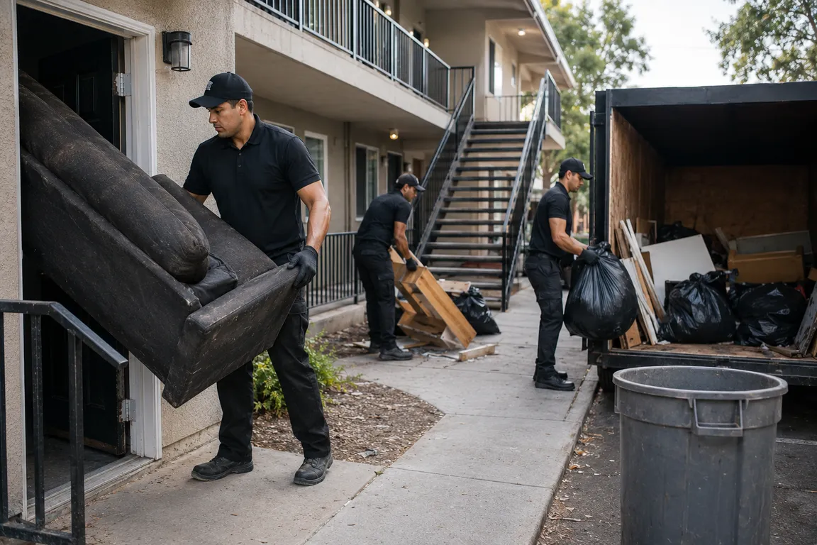 Crew performing cleanout services at a multi-unit property