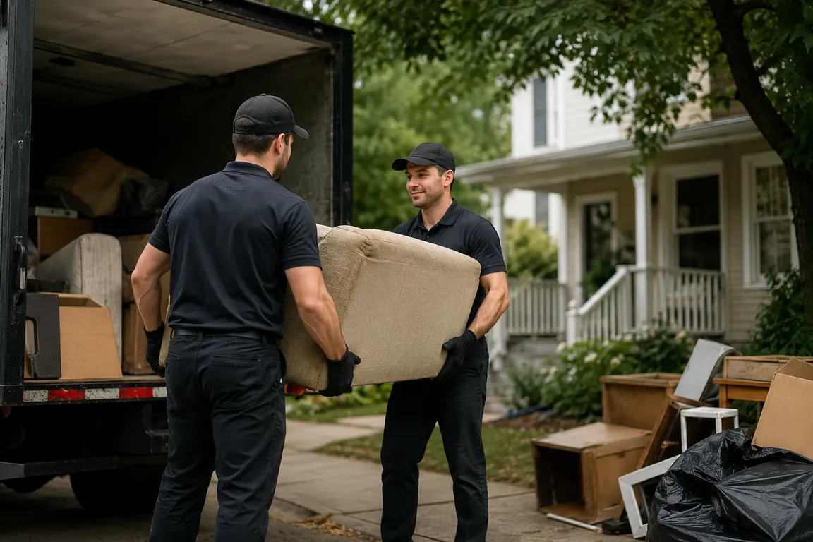 Crew loading unwanted items for same-day junk removal