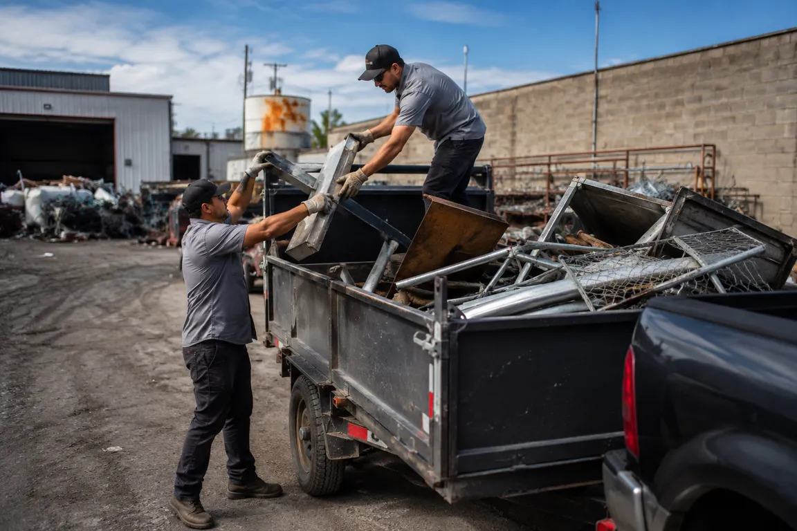Scrap material hauling crew loading recyclable materials